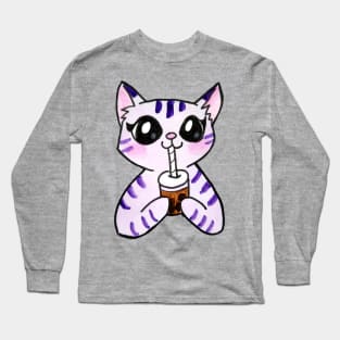 Animal Friends Cat Drinking Boba Long Sleeve T-Shirt